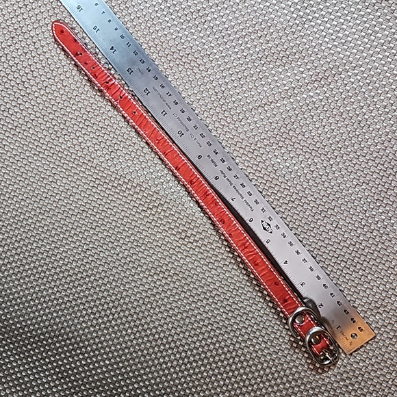 Red Ostrich Leather Dog Collar - Size Medium - Picture 5 of 6